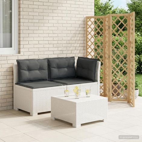 Canapé de Jardin 2 Places avec Coussins Look Rotin en Polypropylène Blanc et Anthracite - PANGIVO (1/5)