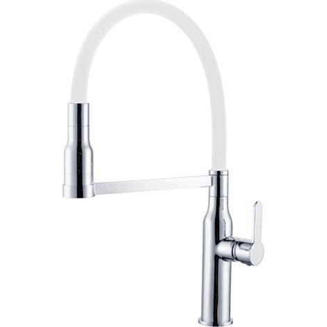 Grifo Monomando Fregadero Extraible Curvo Luna cromo/blanco. 49cm(alto) 21.5cm(largo). (1/2)