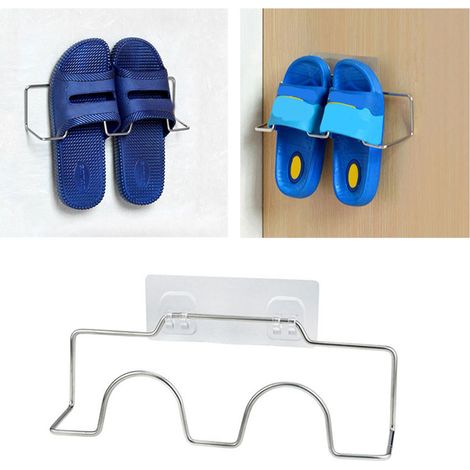 Zapatero de pared de acero inoxidable, no requiere taladrar, con gancho para baño y cocina, ahorra espacio, resistente a la corrosión. (1/5)