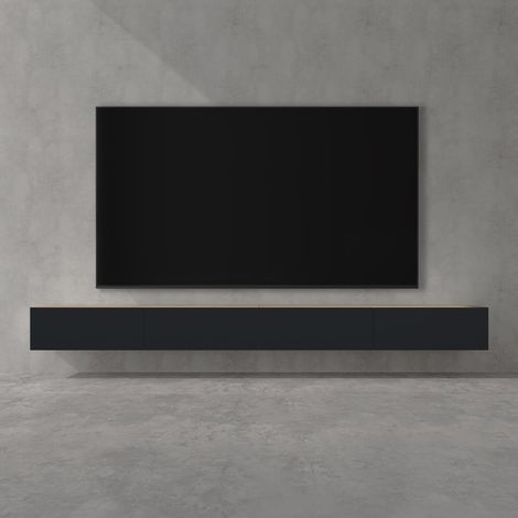 doporro Mobile Porta TV Sospeso 320 cm con 4 Ante Marrone Chiaro e Antracite Opaco, Credenza Bassa da Soggiorno Salotto, Madia Consolle Bicolore per TV Fernsehschrank02