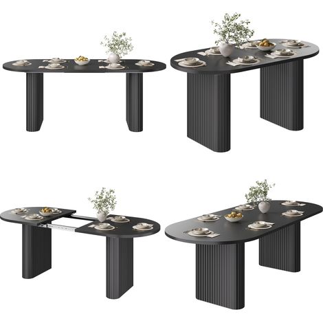Table à manger extensible 120-160cm– Structure verticale- 4 à 6 personnes- En MDF+Metal- Salle a manger/Salon-Noir (1/5)