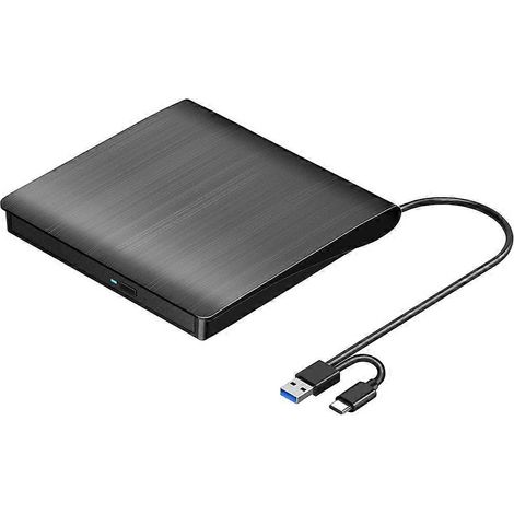 Graveur/réécrivain CD/DVD externe +/-RW, USB 3.0 et USB-C, portable, noir. (1/5)