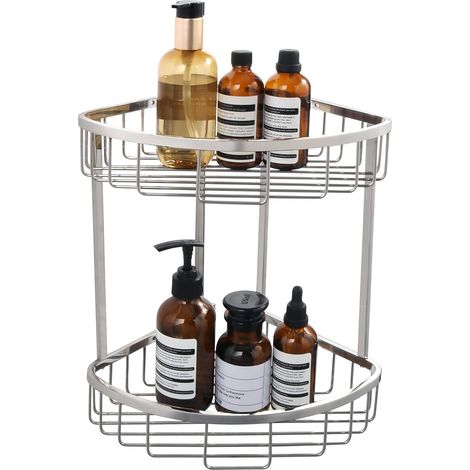Étagère de Douche à 2 Niveaux pour Salle de Bain, Rangement Douche Étagère D'angle en SUS304 Acier Inoxydable pour Bouteilles de Shampoing Gel, Finition Chrome Polie (1/5)