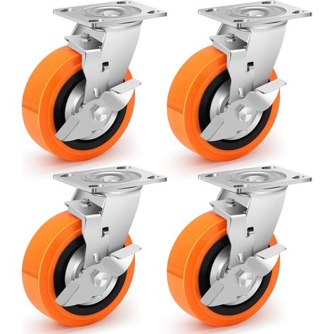 150mm Heavy Load Caster With Brake, Polyurethane Industrial Wheel Capacity 2000kg With Double Ball Bearing, Silent and Wear Resistant Heavy Equipment, Instruments (1/5)