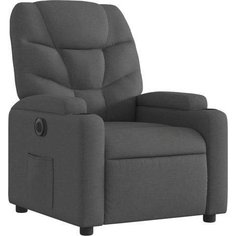 Poltrona relax porta TV con comodissima funzione reclinabile elettrica in tessuto grigio scuro DEC028360