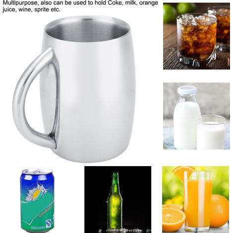 Tasse à café double paroi en acier inoxydable, mug à bière ou thé avec anse, 1 pièce, ustensile de cuisine (2) (1/5)