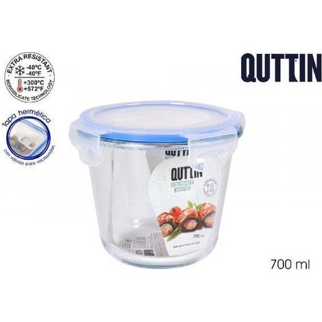 fiambrera redonda cristal con tapa hermetica con valvula 13,5 cms 700 ml quttin