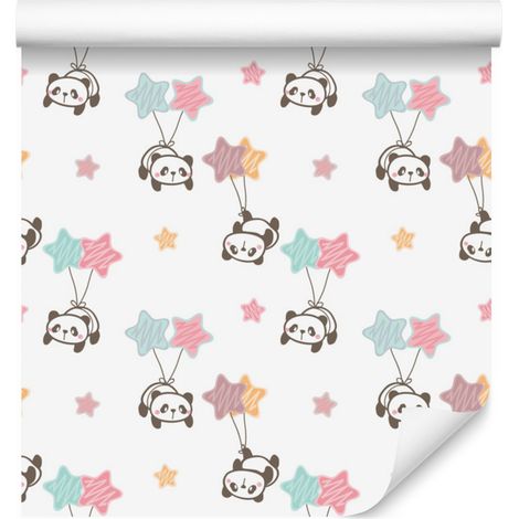 Papel pintado de estrellas y pandas para salón y dormitorio, 50x1000 cm. (1/5)