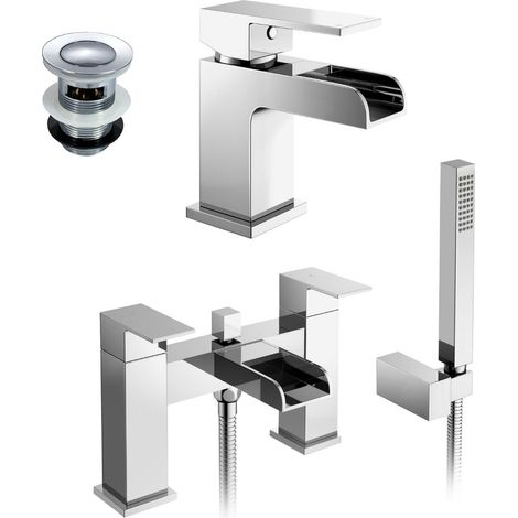 Origin Bathroom Basin Mono Mixer Tap, Bath Shower Mixer Tap & Waste Chrome (1/5)
