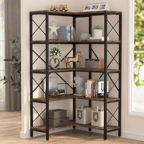 Tribesigns 5-Regal-Eck-Bücherregal, großes modernes Eck-Bücherregal, 5-stöckiges hohes Eckregal, Aufbewahrungsregal mit Metallrahmen für Wohnzimmer, Heimbüro (1/5)
