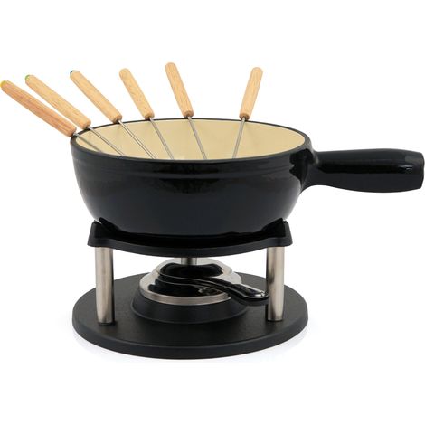 BBQ-Toro 9-teiliges Gusseisen Fondue Set für 6 Personen, 2 L, emailliert schwarz