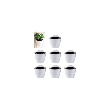Set mit 7 weißen Hängeampeln aus PP-Kunststoff – Automatisches Bewässerungssystem – Maße: 13 x 10 x 13,5 cm – Für den Innen- und Außenbereich geeignet (1/4)