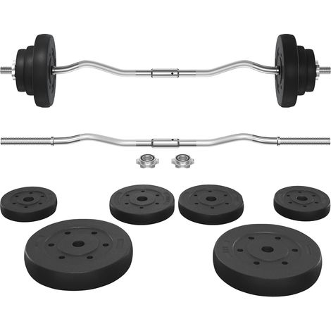 Yaheetech – Ensemble d'haltères 20kg – Barre de curl 120cm avec plaques 1/1,5/5kg – Poignée antidérapante – Pour entraînement musculaire à domicile