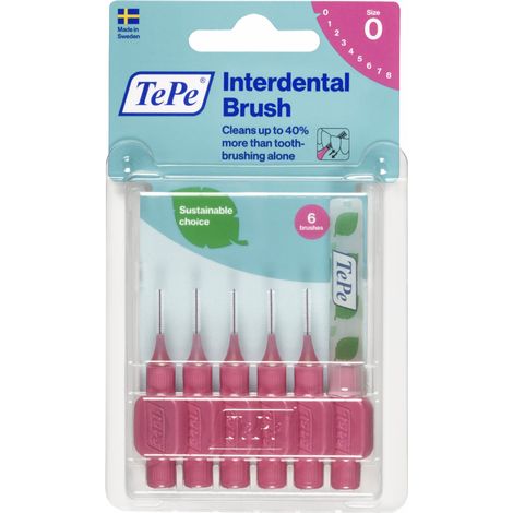 Cepillos interdentales TePe, 6 unidades, 0,4 mm, color rosa (1/2)