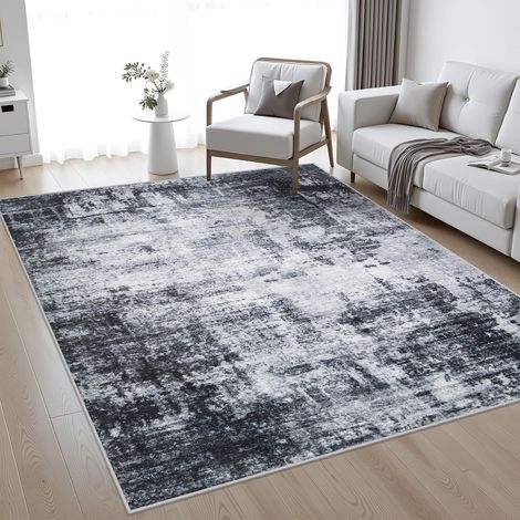 Tapis gris anthracite clair 160 x 230 cm – Motif abstrait style vintage effet vieilli – Tapis décoratif pour salon et chambre (1/5)