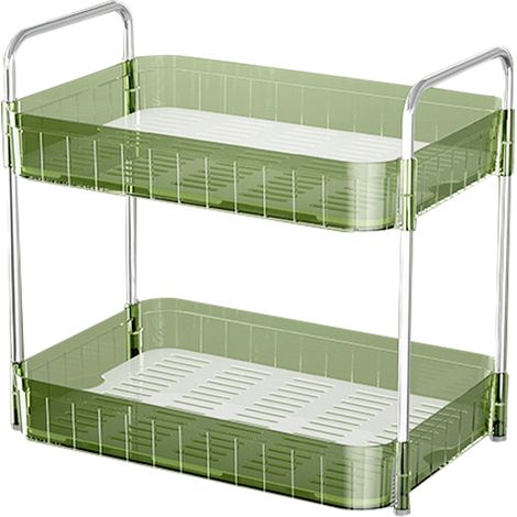Égouttoir à tasses avec bac de récupération, étagère de rangement pour plan de travail, organisateur de tasses pour la cuisine, double couche, vert (1/5)