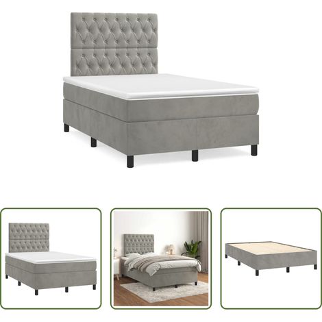 Samtbett -  Boxspringbett mit Matratze Hellgrau 120x190 cm Samt
