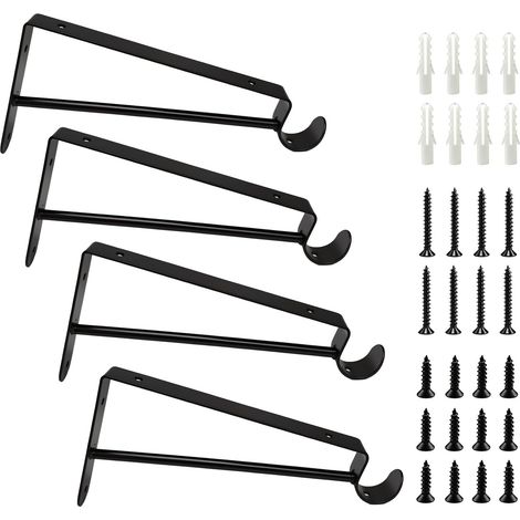 4 Pcs Equerre Etagere Murale avec Support pour Tringle, 205mm, Noir (1/5)