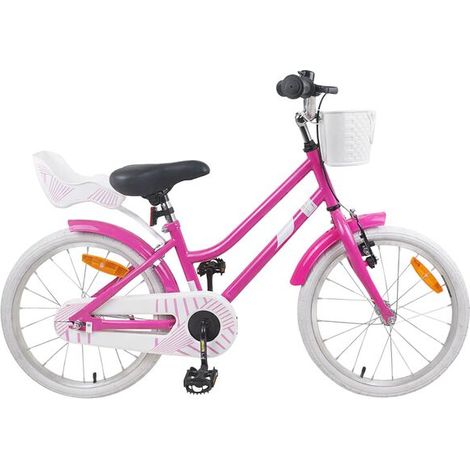 Vélo enfant 18 pouces, convient aux enfants de 5 à 7 ans, rose foncé.