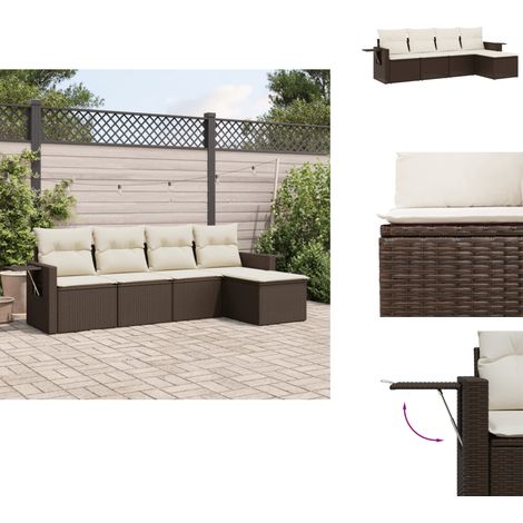 Salon de jardin avec coussins 5 pcs marron résine tressée - Salon De Jardin - Meuble De Jardin - Canapé Extérieur - Ensemble Salon - Rattan Imitation Bois (1/5)