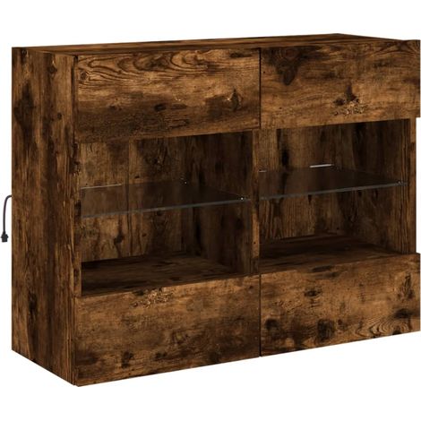 Mobile TV multimediale scaffale per televisione televisione buffet sala da pranzo soggiorno camera da letto a parete con luci LED rovere affumicato 78,5 x 30 x 60,5 cm marrone 020027990