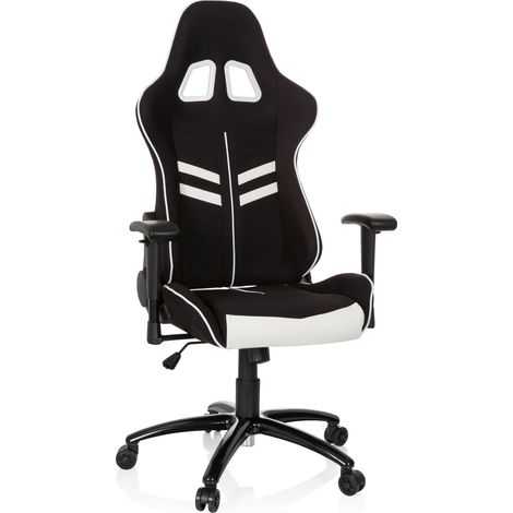 Chaise de bureau gaming / fauteuil gamer LEAGUE PRO I tissu / simili-cuir noir / blanc hjh OFFICE (1/5)