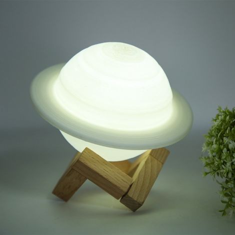 Lampe Saturne imprimée en 3D : veilleuse connectée originale et unique, lampe LED, lampe de table créative, lampe de chevet, cadeau d’anniversaire (1/5)