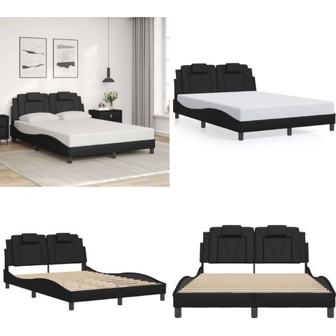 Bettgestell mit Kopfteil Schwarz 120x200 cm Kunstleder - Bettsystem - Doppelbett - Boxspringbetten - Schlafzimmermöbel - Schwarzes Bett - Home & Living (1/5)