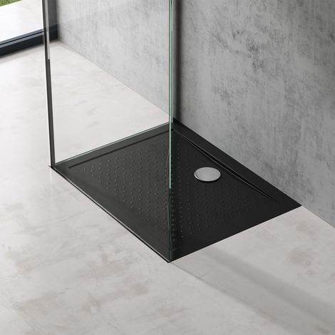doporro Bac à douche 70x90 Receveur de Douche Antiglisse Rectangulaire Noir Lucia02AR 70x90x4 +Bonde AL01