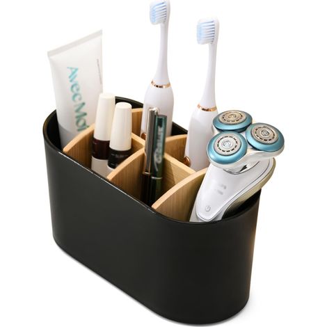 1 porte-brosse à dents en bambou, séparateurs amovibles, antidérapant, pour salle de bain, cuisine ou bureau (1/5)