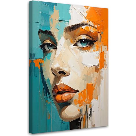 Cuadro en Lienzo, Mujer retrato turquesa naranja, 20x30
