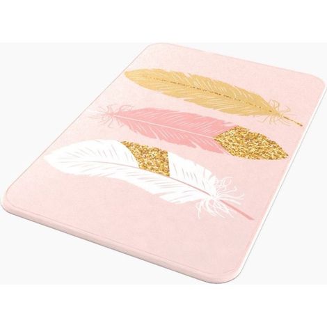 Cleafe - Tappeto Tappetino Antiscivolo Per Bagno Arredo Accessorio Rosa Con Piume 69791 -