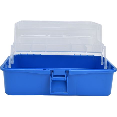 Boîte de rangement plastique pliable 3 étages portable avec couvercle transparent et poignée pour organisation outils (1/5)