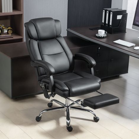 Sedia da ufficio massaggiante e riscaldata con altezza regolabile e schienale reclinabile, 67x72x111-119 cm, nera