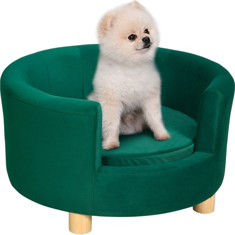 Hundesofa Hundecouch, Waschbarer Bezug, Haustiersofa mit Rückenlehne und Holzbeine, Katzensofa, für kleine Hunde unter 4,5 kg, Grün