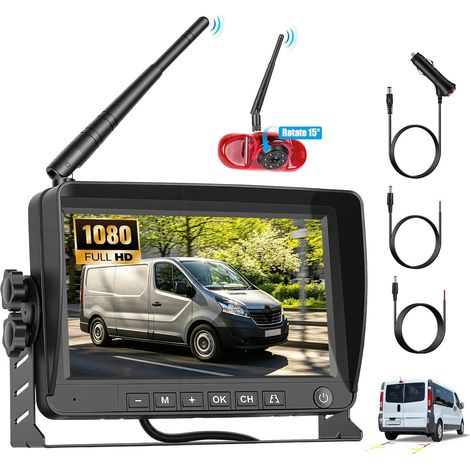 Visión Nocturna Camera de recul sans Fil pour Trafic 2001-2014/Combo 2001-2011/Vivaro 2001-2014 avec 7" HD IPS Écran Moniteur, Camera Voiture avec IP68 DVR BSD 140° (1/5)