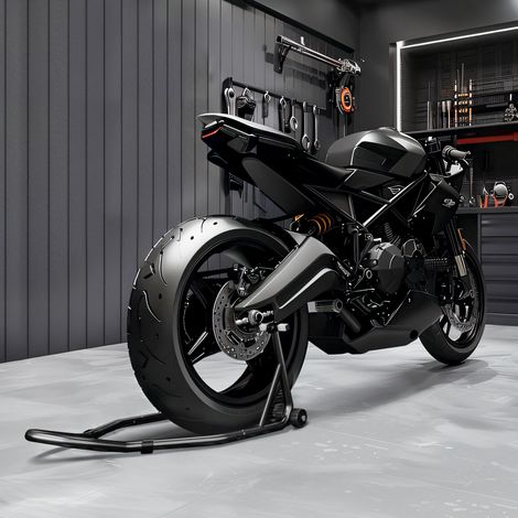 Support béquille de moto arrière de roue lève sur roulettes avec bobine de bras oscillant U - noir