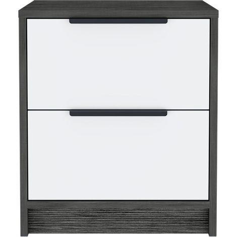 Table de nuit Kaia, avec deux tiroirs 48CM H X 41CM L X 36,5CM P. Chêne gris / Blanc (1/4)
