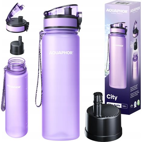 Botella de agua con filtro Aquaphor City de 500 ml, color lavanda, incluye 1 cartucho. (1/5)