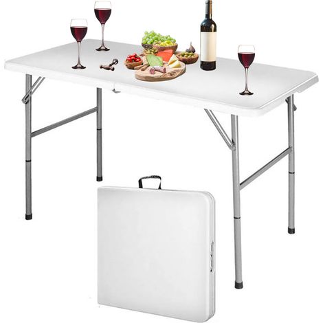 MaxxGarden Tavolo Pieghevole - Tavolo da Campeggio Richiudibile - Per Esterno - 74 x 120 x 60 cm - Colore Bianco (1/5)