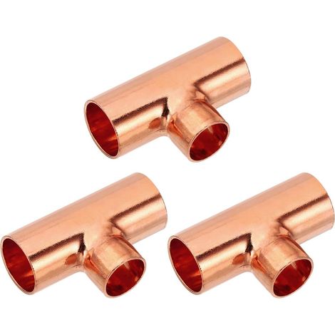 5/8" x 1/2" x 5/8" ID Raccord en Cuivre pour Té Réducteur, 3Pcs 99,9% 3 Voies Cuivre Pure Réducteur d'Adaptateur de Connecteur de Tube de Tuyau avec Connexion Soudée à la Sueur (1/5)