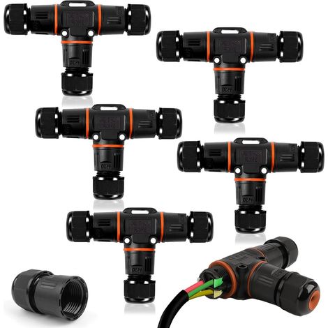 5 Pièces Boîte de Jonction IP68 Connecteur Étanche Forme de T Connecteur Électrique Étanches Boîte de Dérivation Extérieur Connecteur Câbles 3 Voies Ø 3-12 mm
