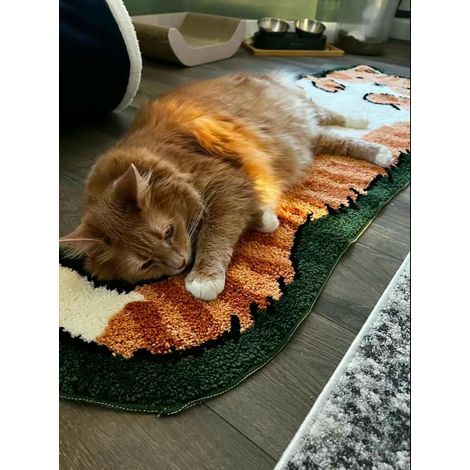 Waschbarer Schlafzimmerteppich (40 x 120 cm) mit Katzen- und Hundemotiv, unregelmäßigen Formen und verspielten Designs. Ideal für die Dekoration eines Kinderzimmers. (1/5)