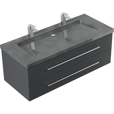 Badmöbel Granit G654 Damo 130 cm 2 Hahnlöcher SoftClose grafit