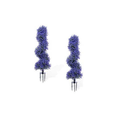 Arbres topiaires artificiels spirale lavande & boules de cèdre, lot de 2 – Piquet en fer – Plantes réalistes pour jardin, terrasse, balcon, entrée (1/5)