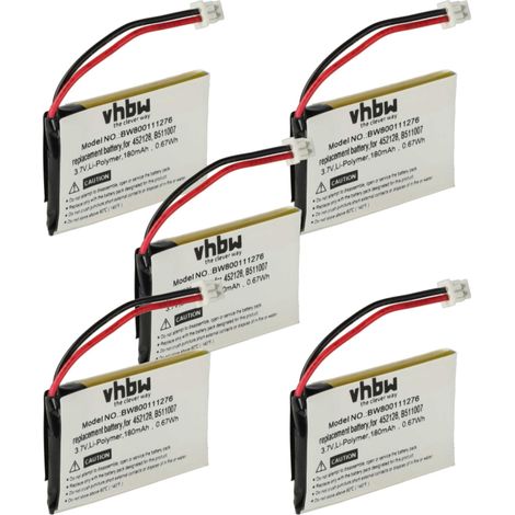 vhbw 5x batería reemplaza 452128, B511007 para auriculares inalámbricos, cascos (180 mAh, 3,7 V, Li-poli)