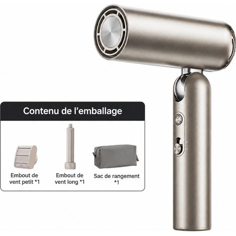Sèche-cheveux pliable haute vitesse 1500W voyage silencieux 220V buse concentrateur doré 2,5 kg – Livraison gratuite