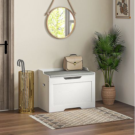 meuble rangement coffre banc 103L blanc gris polyester OKMYHOME (1/5)