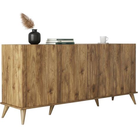 Credenza Paine, Madia 2 Ripiani, Apertura Battente, 4 Ante, 180x45x81h cm Marrone Noce