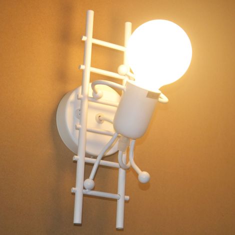 Applique murale robot design, lampe créative en forme d’échelle, E27, idéale pour chevet de lit, chambre d’enfant, décoration murale blanche, éclairage ludique et moderne. (1/4)